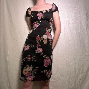 dark floral milkmaid top dress